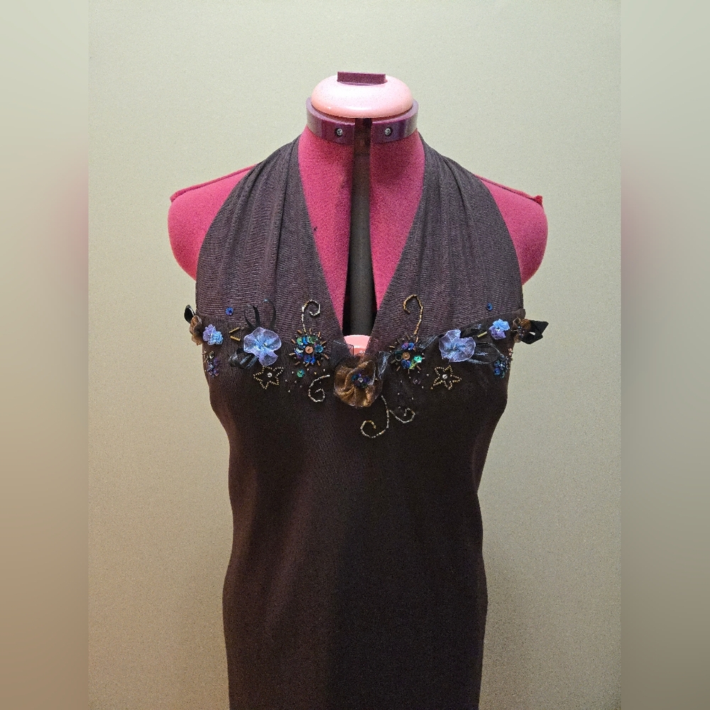 Nine West Dress 90/00s Brown Halter Dress - Picture 13 of 16